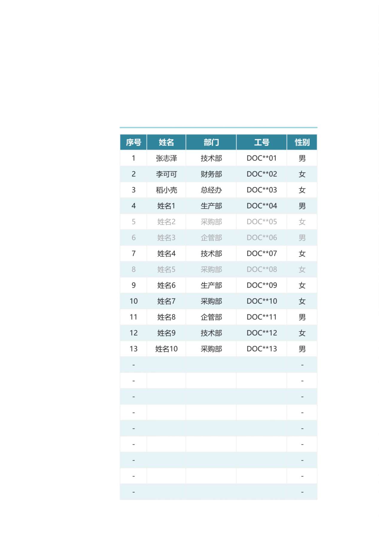 15员工信息统计登记表 预览图