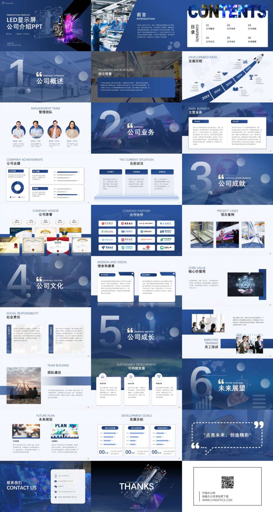LED显示屏大气商务蓝色公司介绍ppt模板 预览图