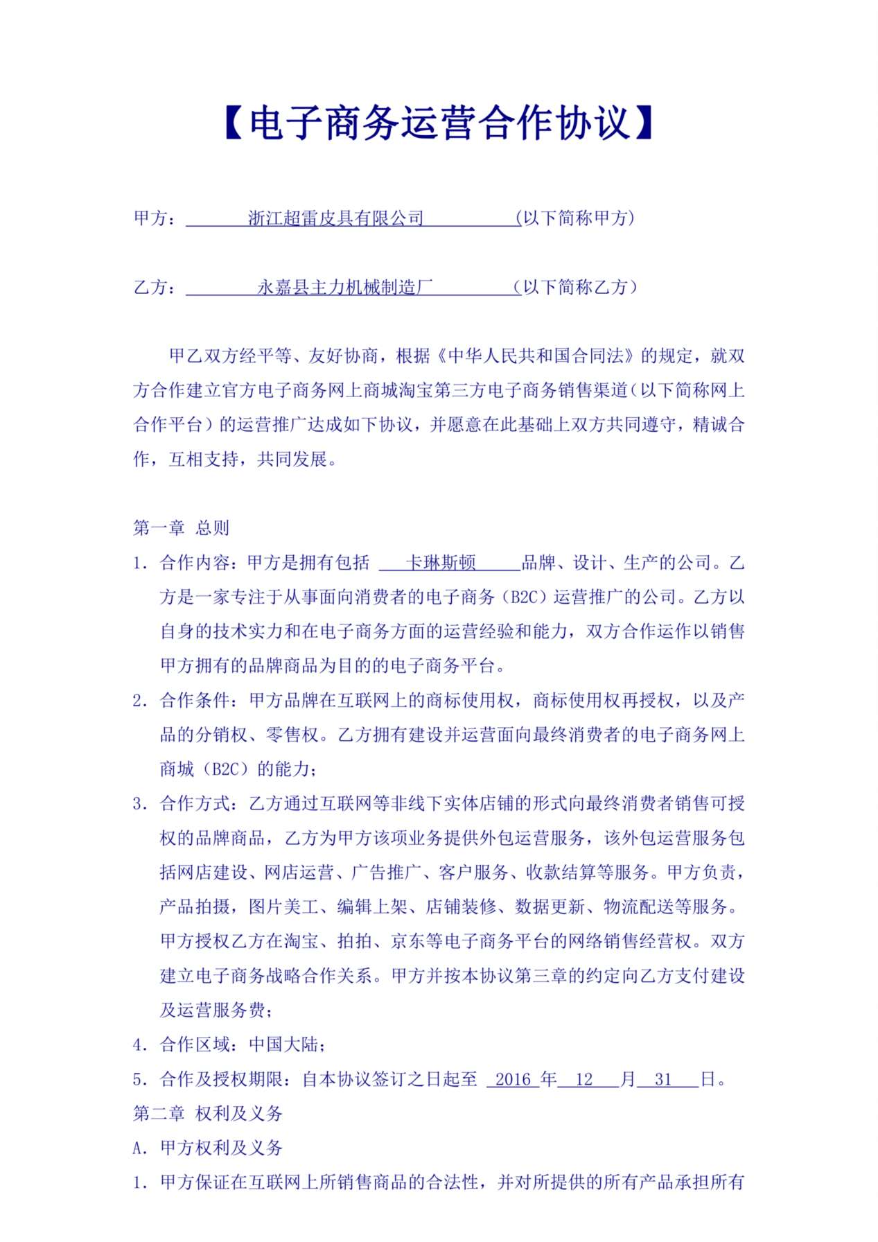 《电子商务运营合作协议合同》 预览图