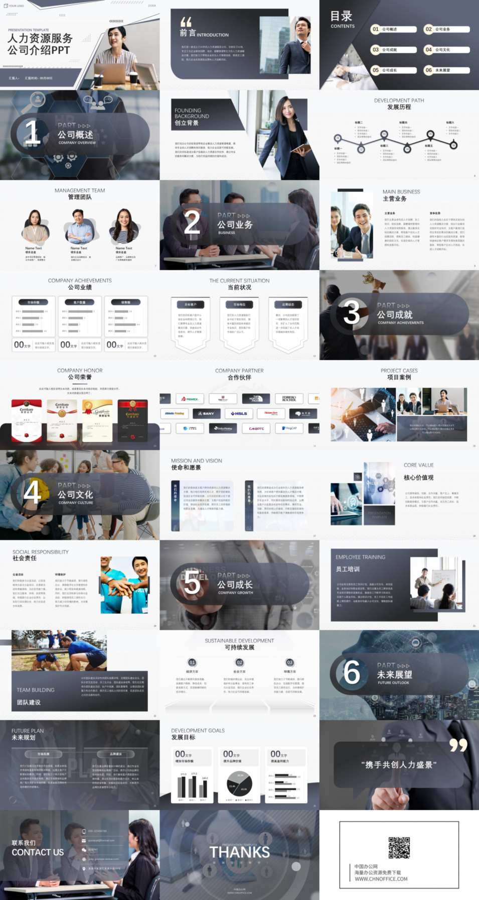 人力资源服务商务简洁蓝色公司介绍ppt模板 预览图