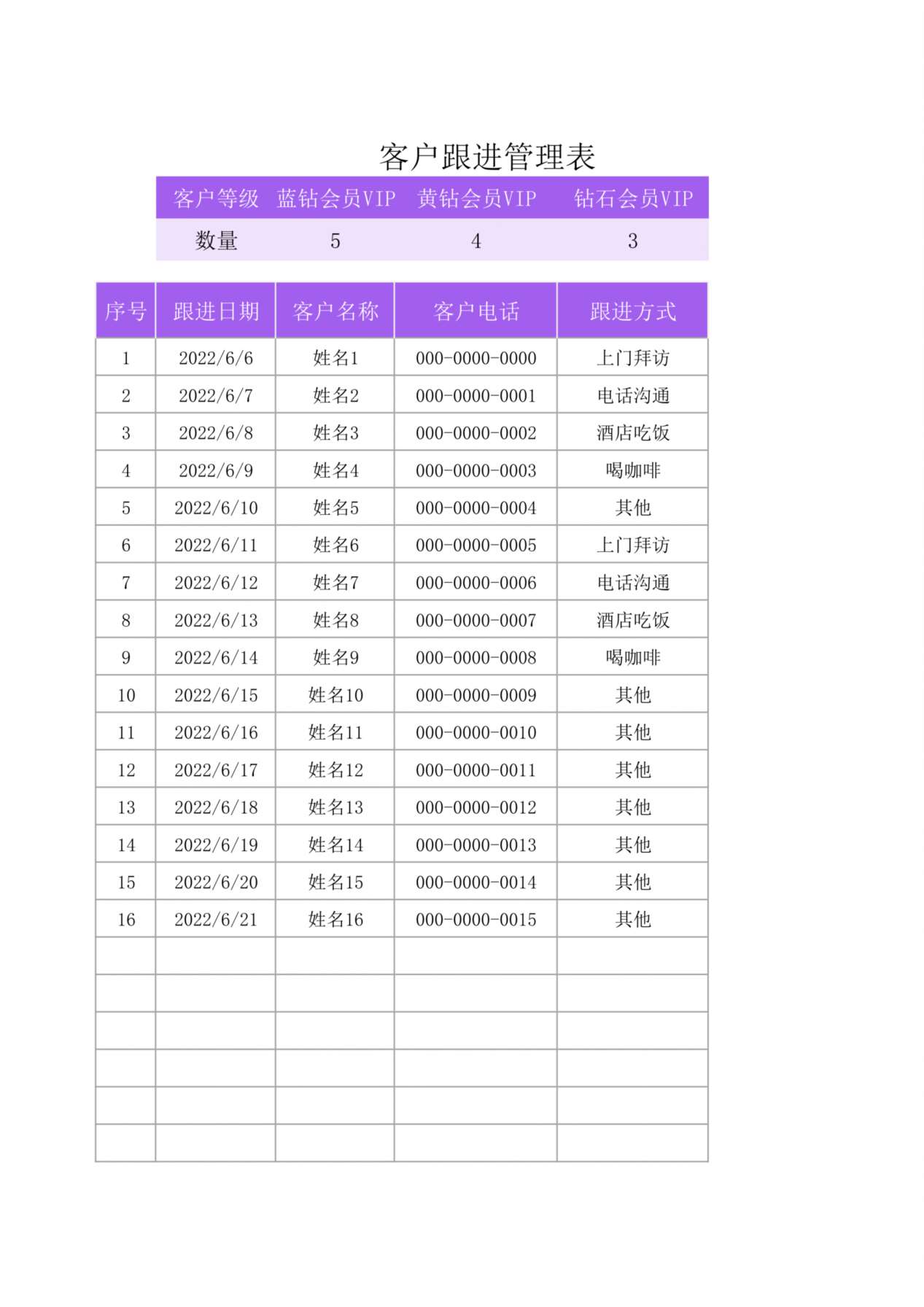会员客户跟进管理表 预览图