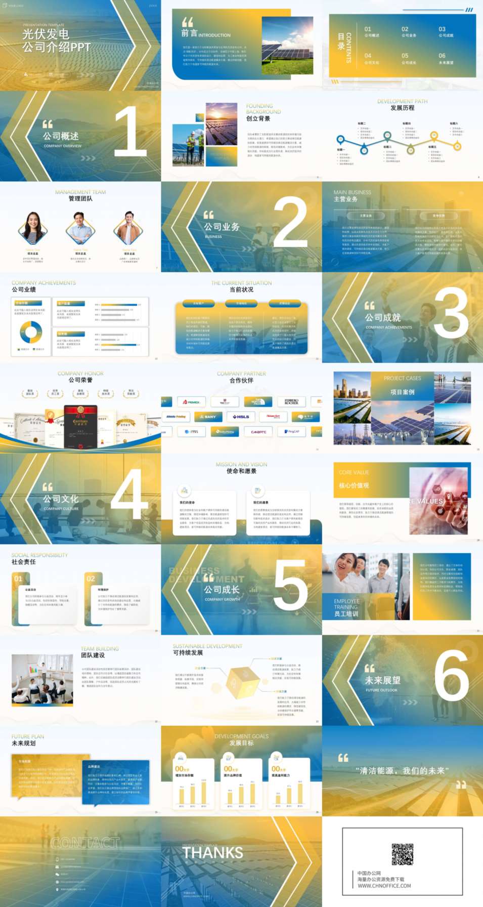 光伏发电商务蓝绿色公司介绍ppt模板 预览图