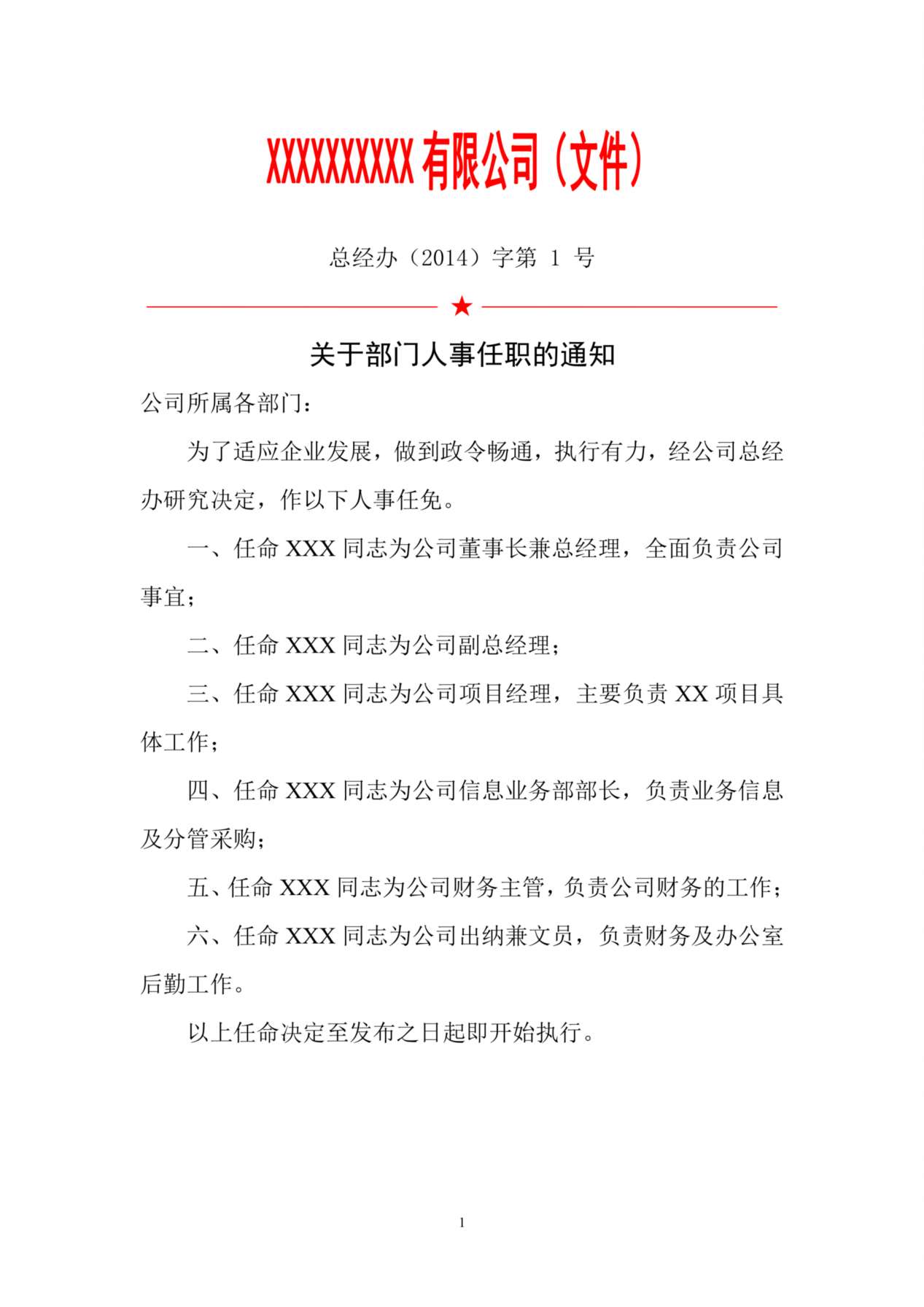 公司人事任命及岗位职责红头文件 预览图
