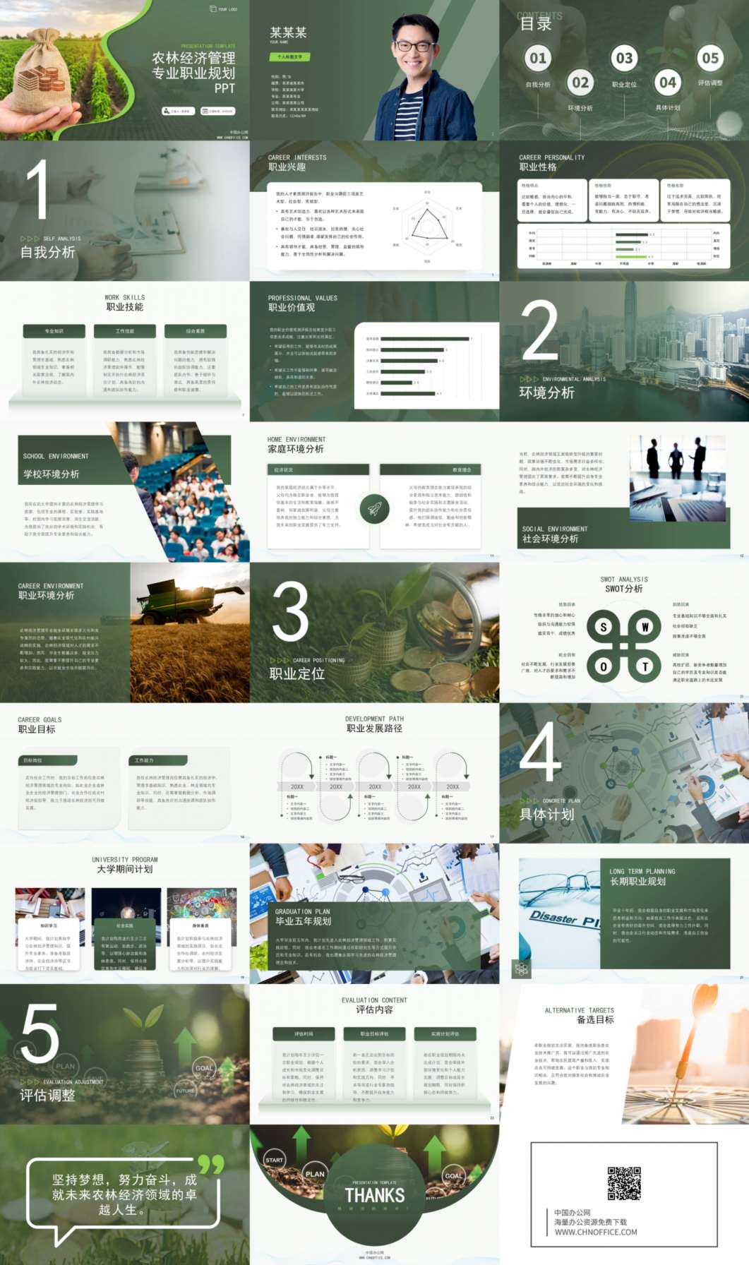 农林经济管理专业大学生职业规划ppt模板 预览图