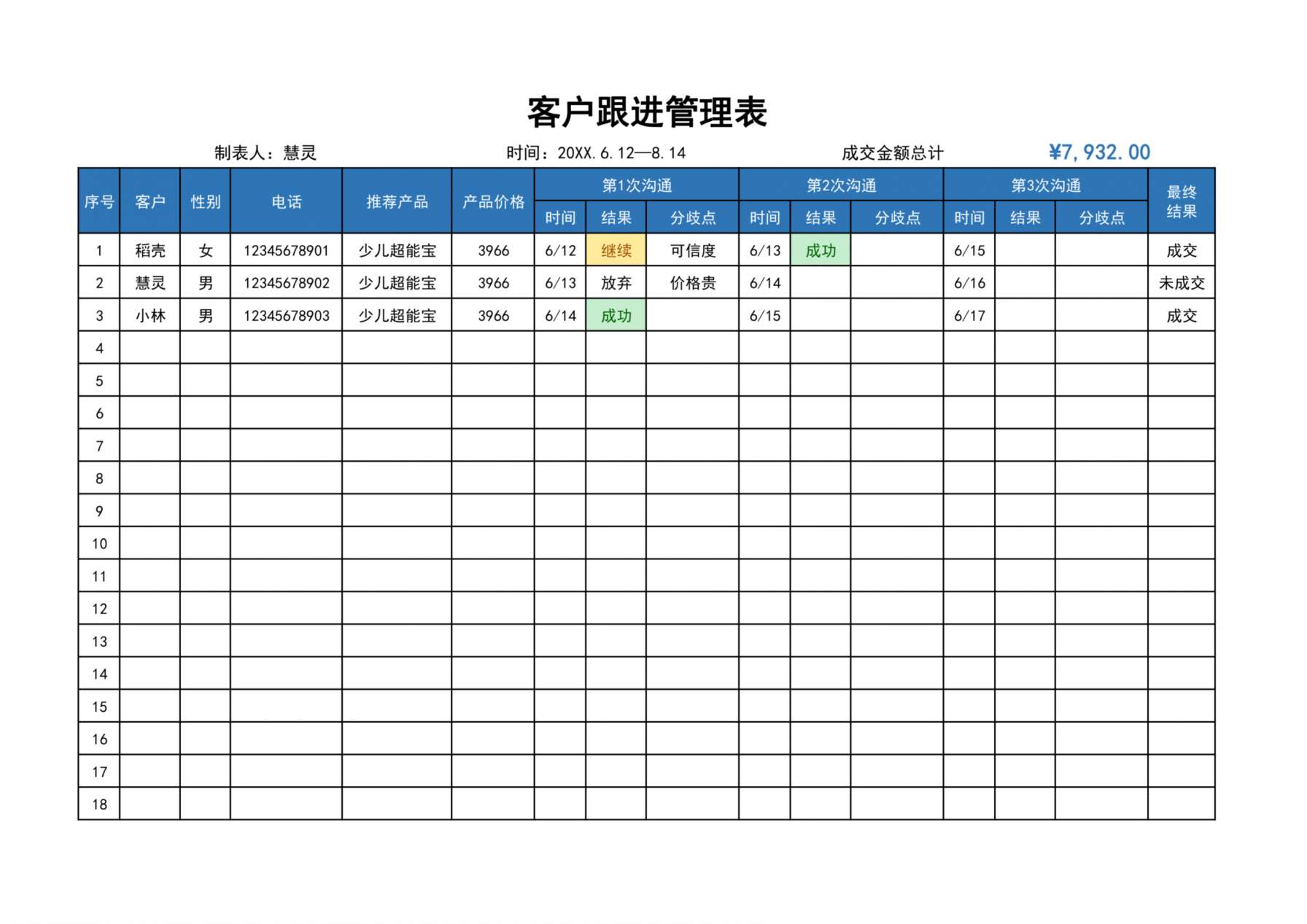 客户跟进沟通管理表 预览图