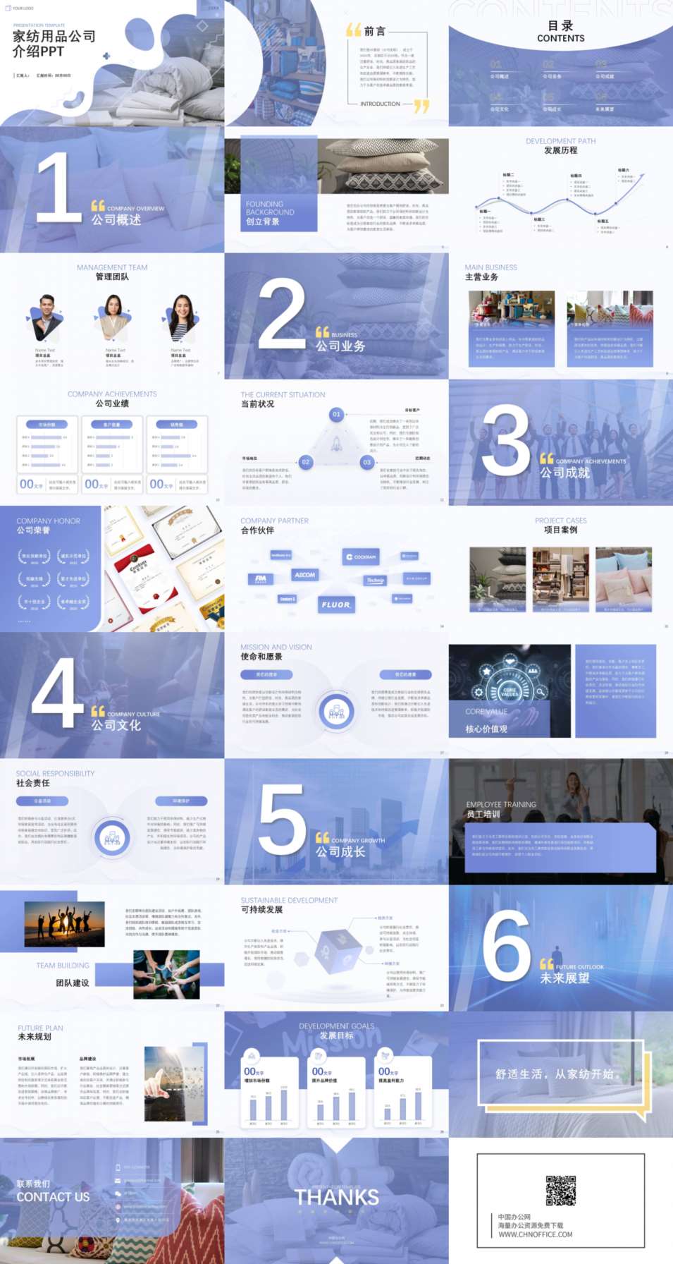 家纺用品商务浅蓝色公司介绍ppt模板 预览图