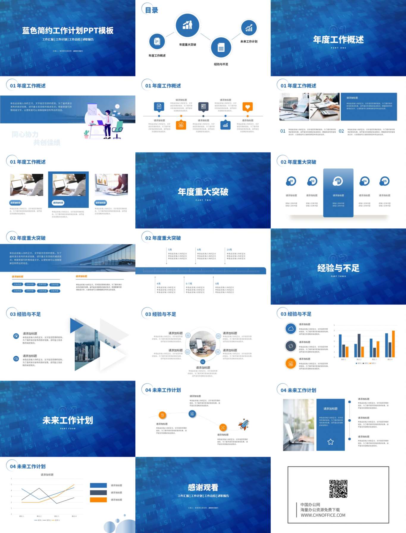 工作总结PPT模板年度年中部门汇报蓝色简约数字 预览图