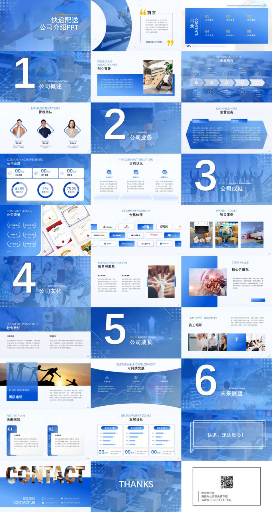 快递配送简洁商务蓝色公司介绍ppt模板 预览图