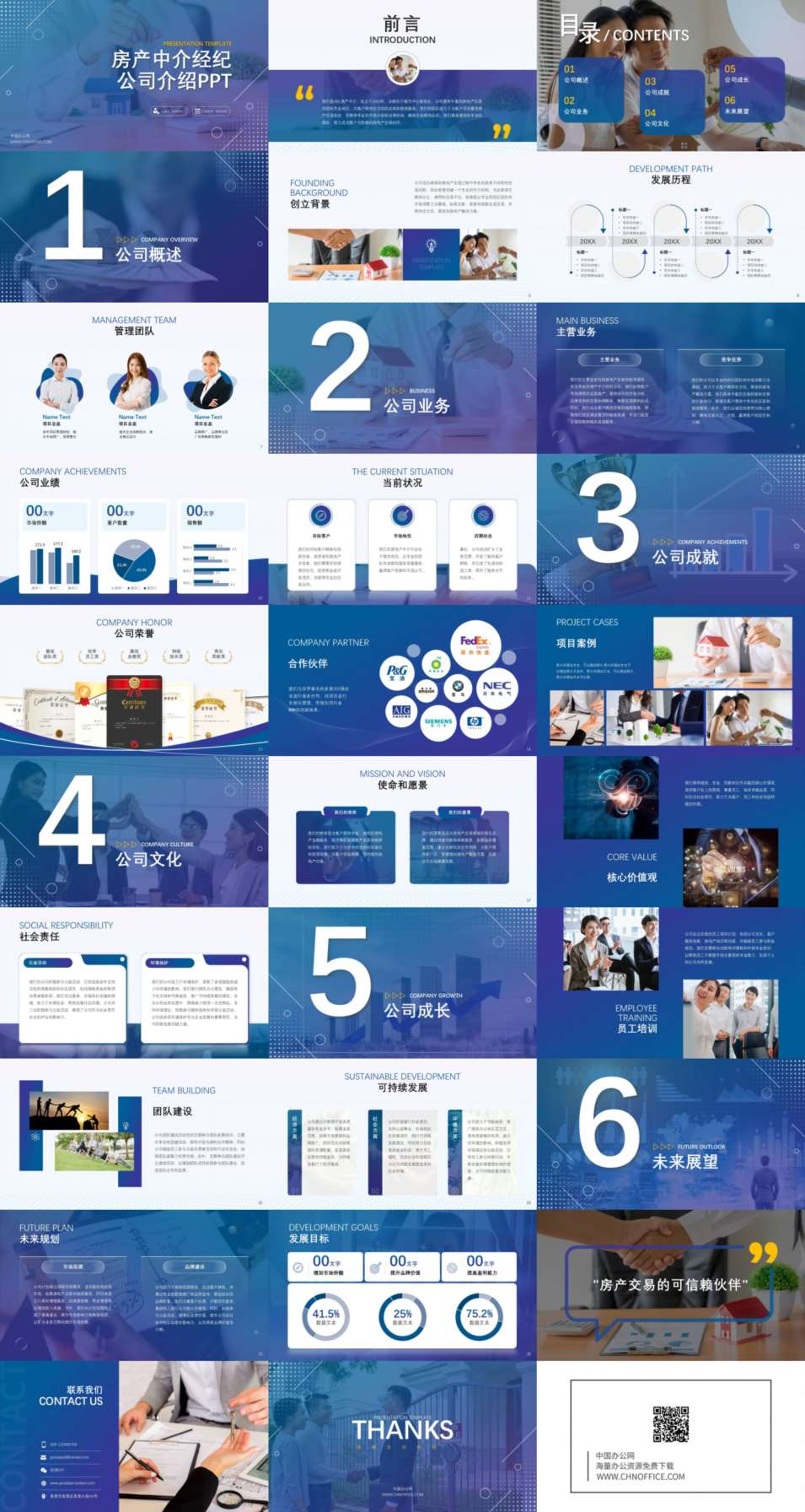 房产中介经纪商务简洁蓝色公司介绍ppt模板 预览图