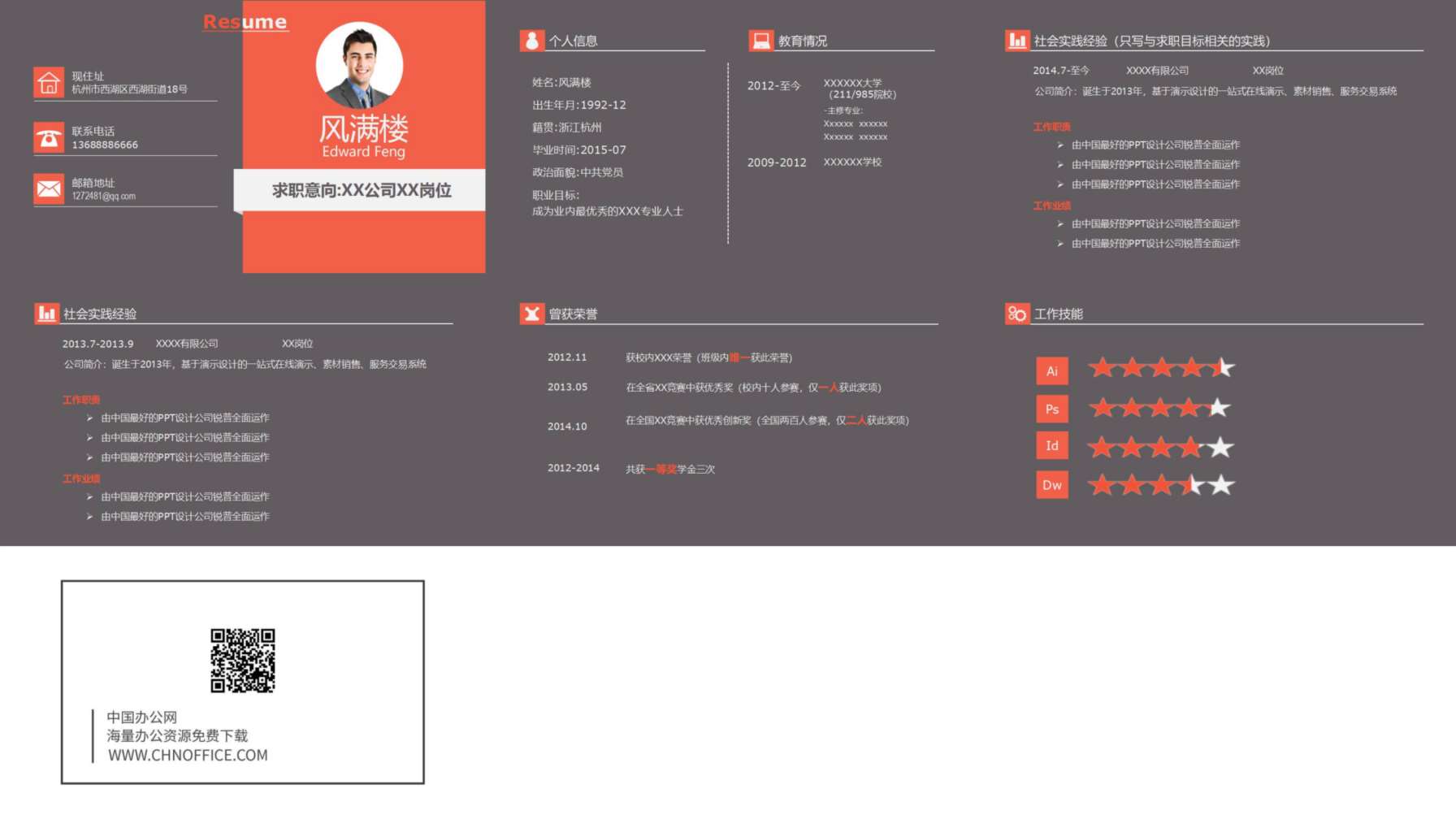 扁平化求职简历PPT模板 预览图