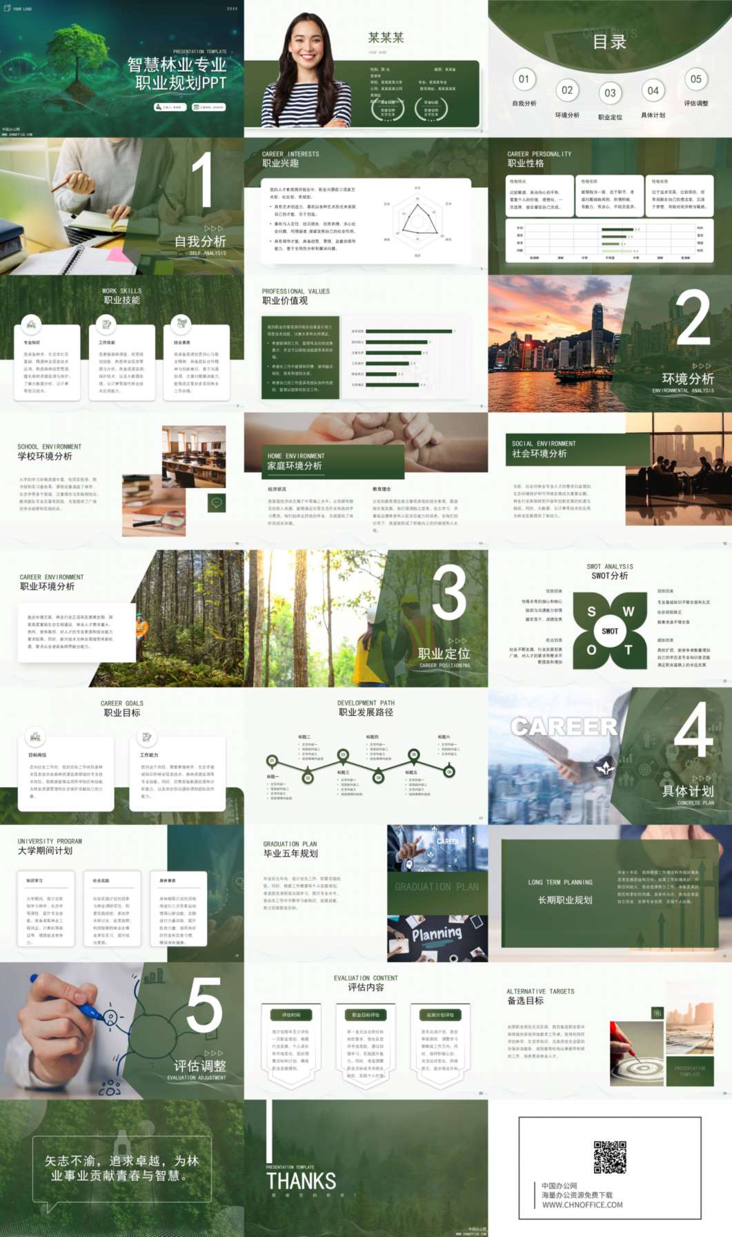 智慧林业专业大学生职业规划ppt模板 预览图
