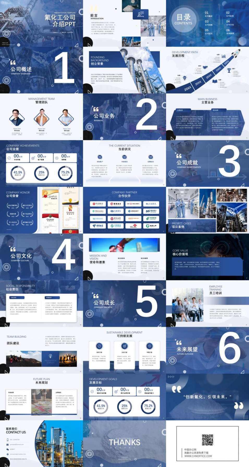氟化工简洁商务蓝色公司介绍ppt模板 预览图
