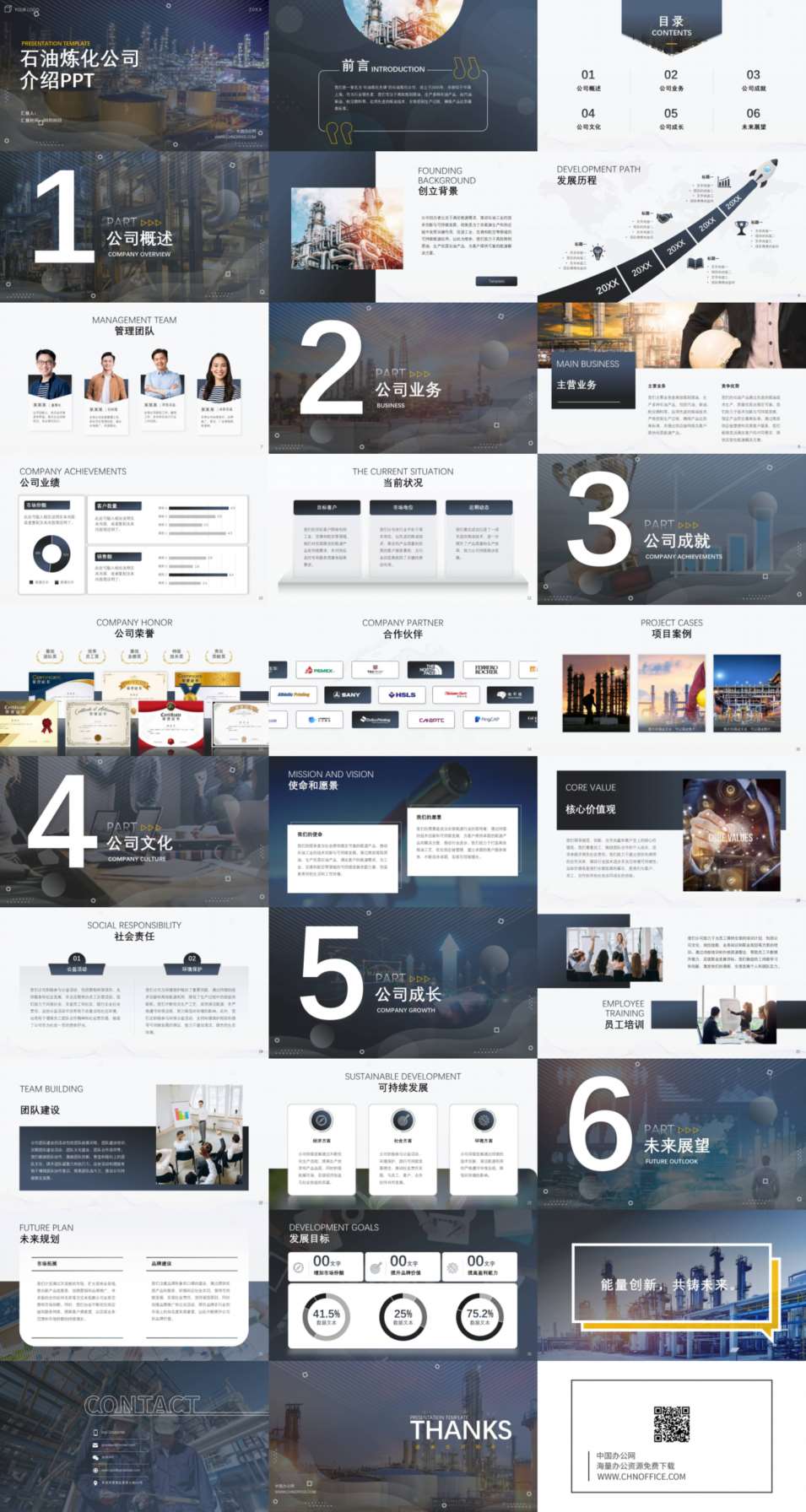 石油炼化简洁商务蓝色公司介绍ppt模板 预览图