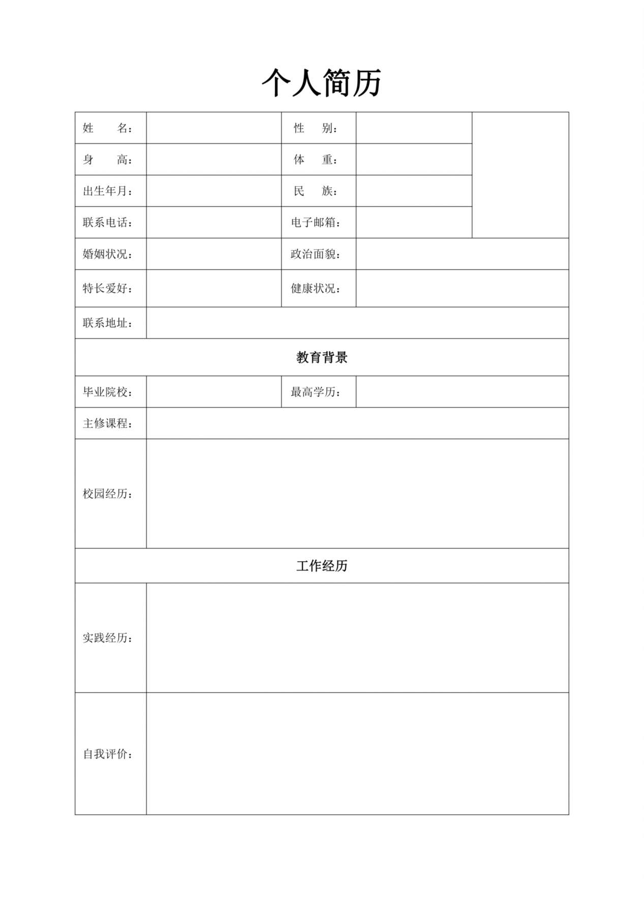 空白简历标准表格-02 预览图