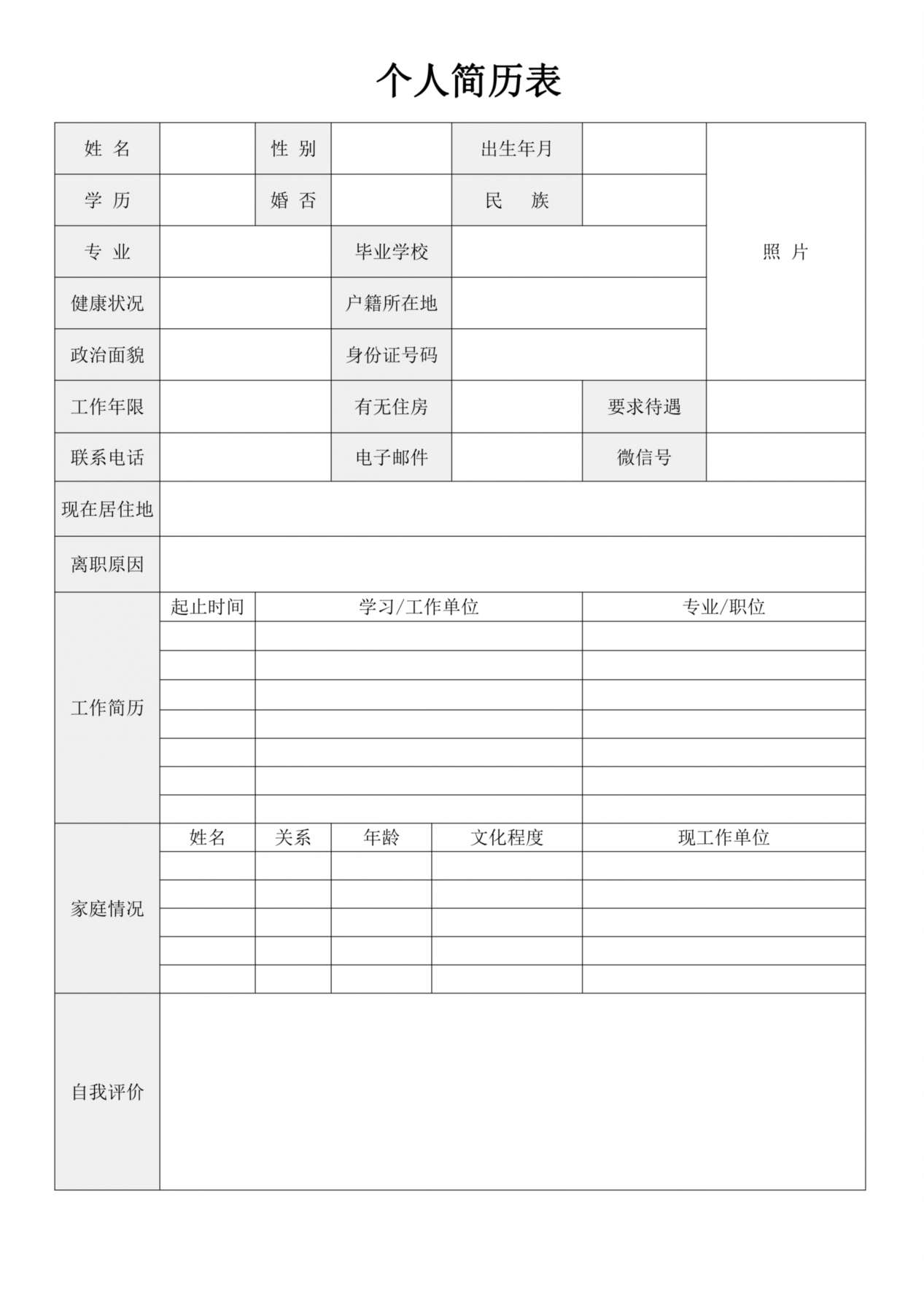空白简历标准表格-11 预览图