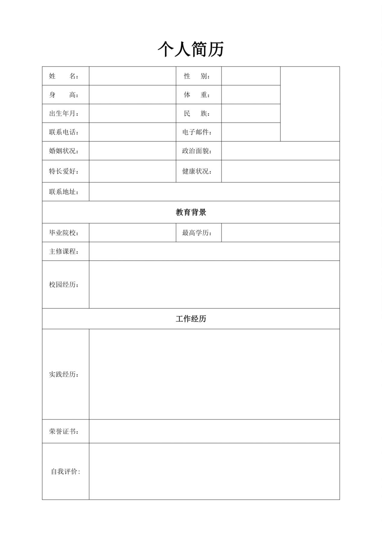 空白简历标准表格-27 预览图