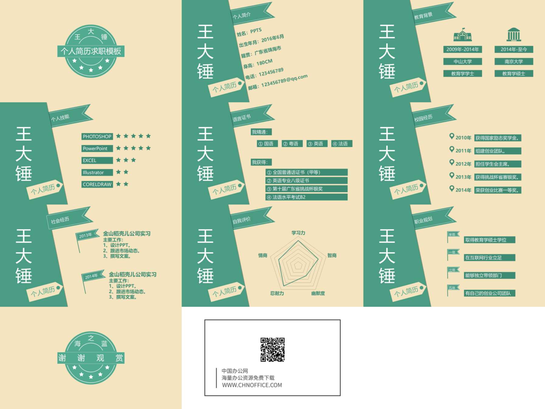 简约个人简历求职PPT模板 预览图