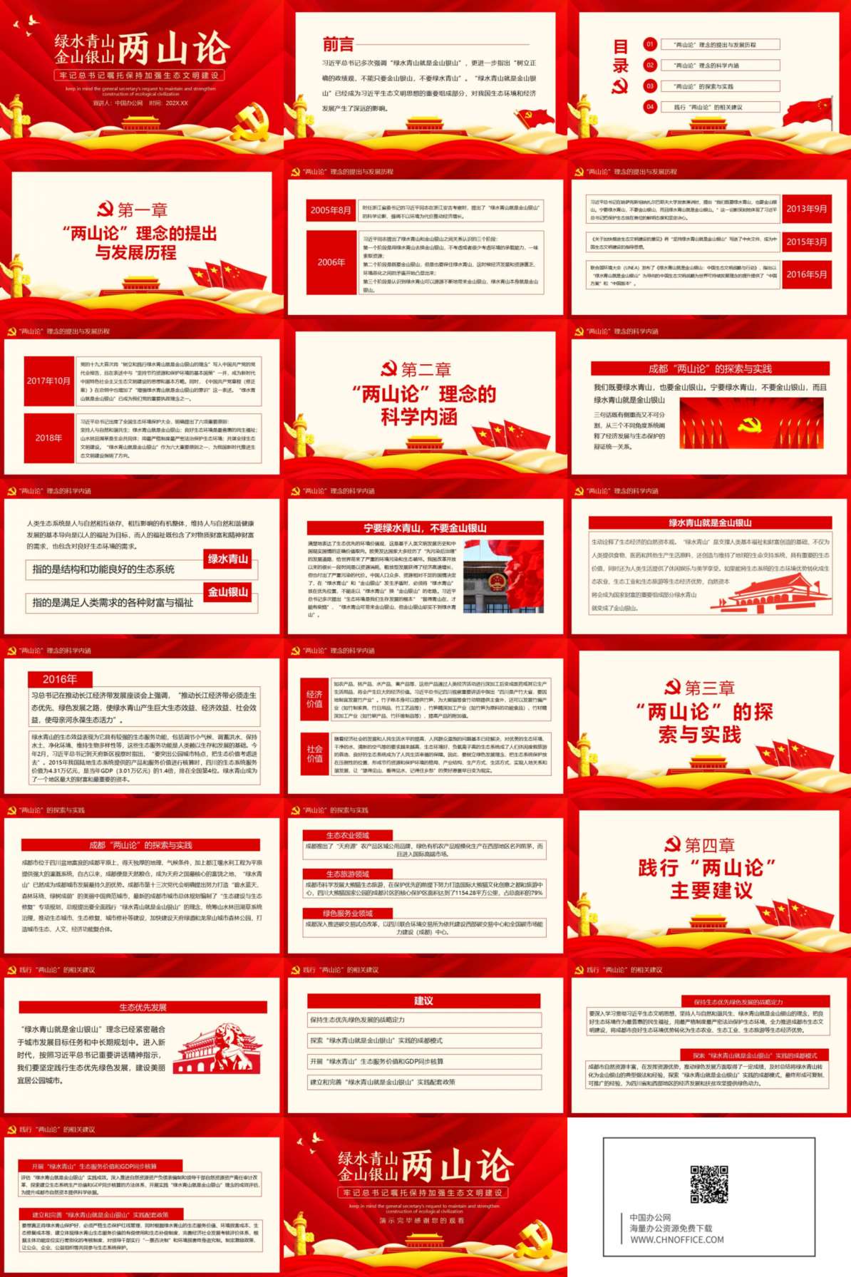 绿水青山两山论PPT模板 预览图