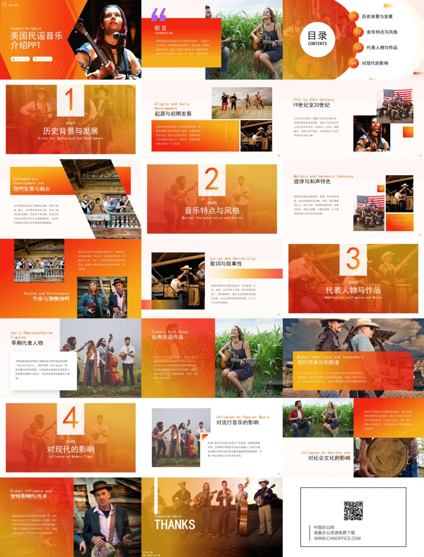 美国民谣音乐介绍ppt模板 预览图