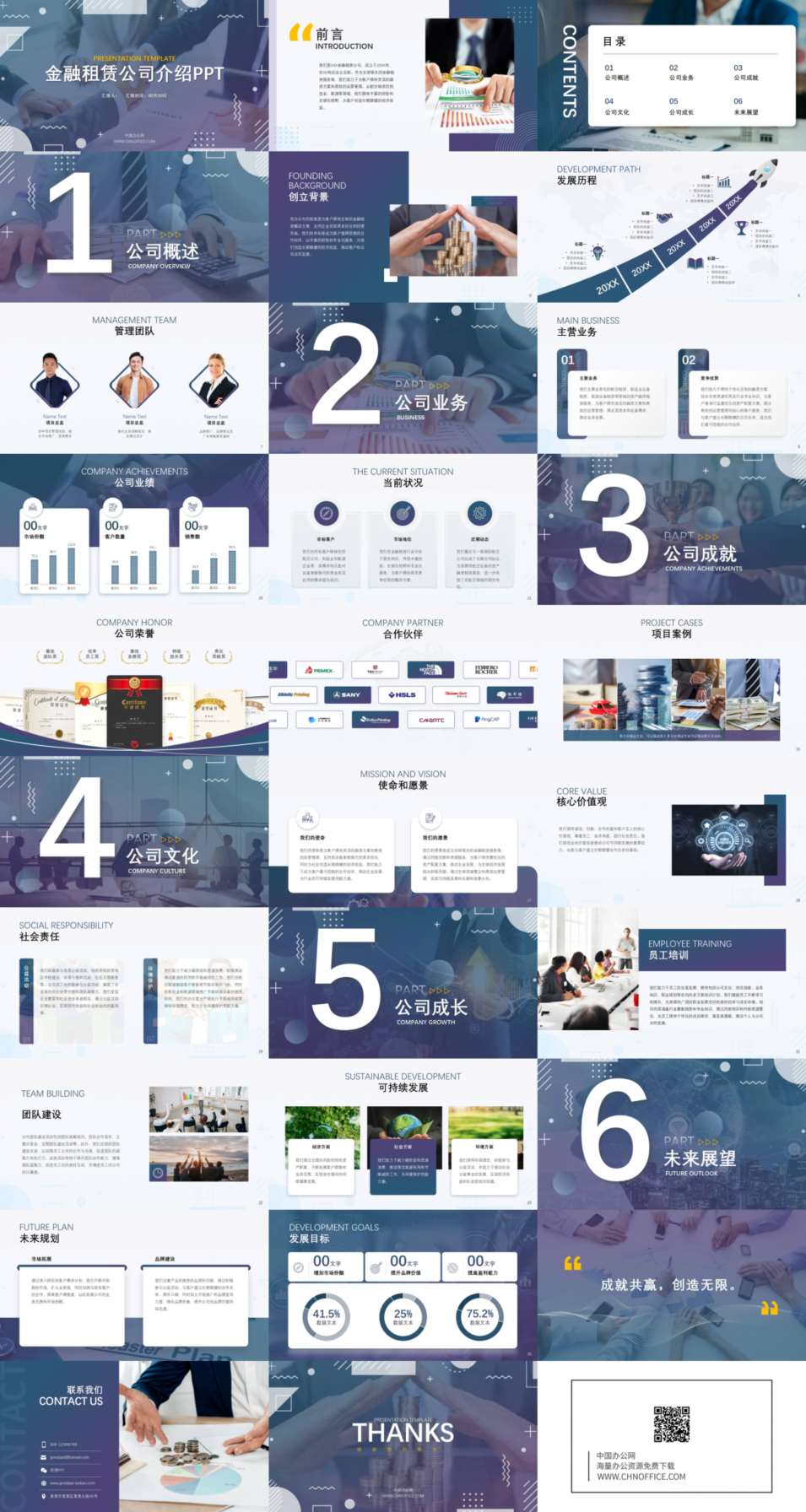 金融租赁商务蓝色公司介绍ppt模板 预览图